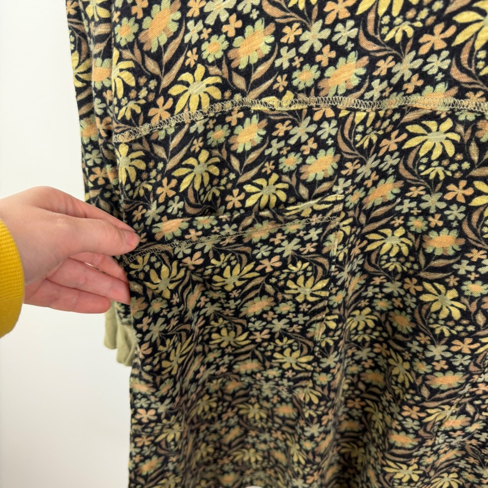 Natural Life‎ Floral Tunic Top Mini Dress Large Olive Green Cotton Boho Stretch - Picture 3 of 9